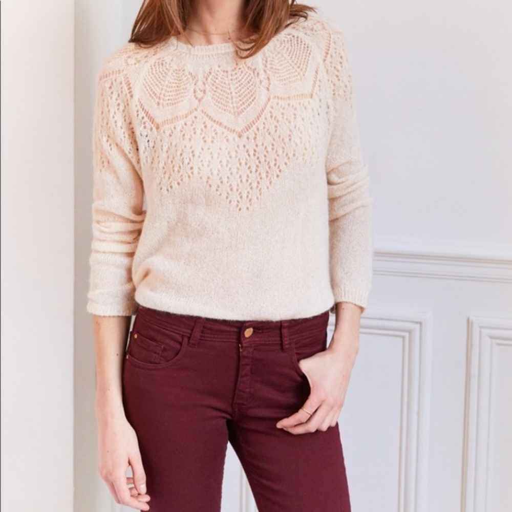 NWOT Sezane Rare Lace Knit Nude Sweater